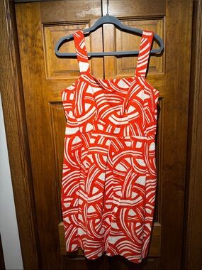 Banana Republic Red and Cream Printed Midi Dress